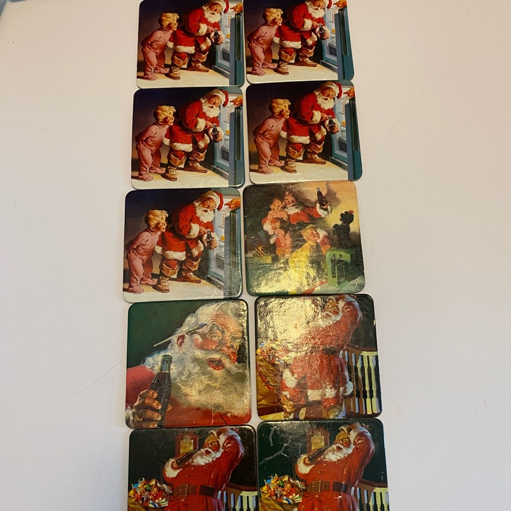 Vintage Coca Cola Santa Claus Cork Back Coasters Different Scenes Set Of 10.